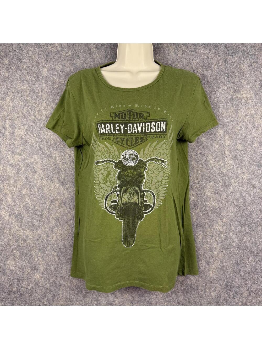 Harley Davidson Salisbury, NC T Shirt Green Silver Studs Women Size XL 370